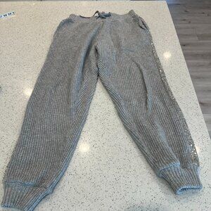 INC Womens Gray Stretch Sequined Ribbed Drawstring Jogger Lounge Pants S
